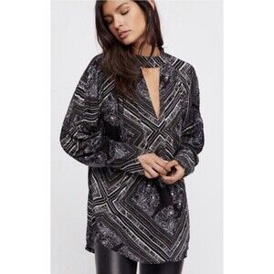 Free People Shirt Xs Tunic Walking On A Dream Black White Boho Long Sleeve